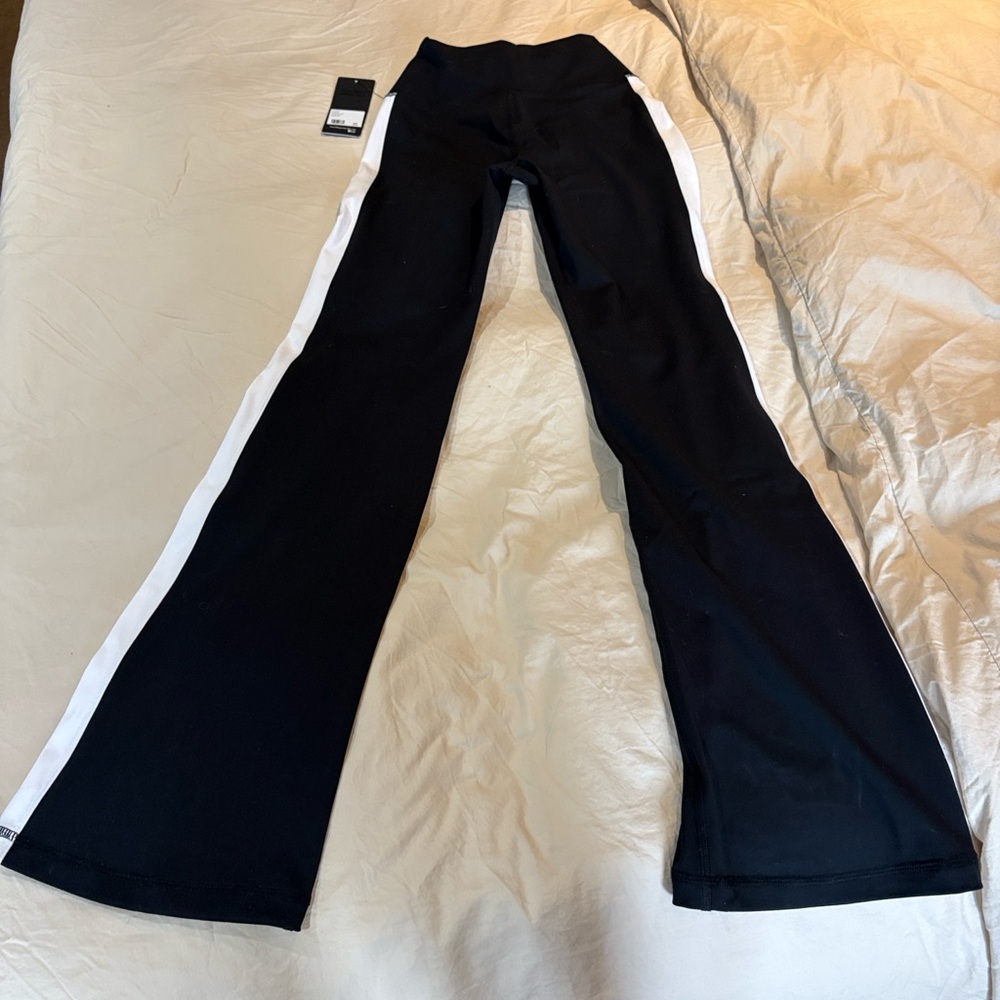 90 Degree By Reflex Black Flared Joggers with White Side Stripe